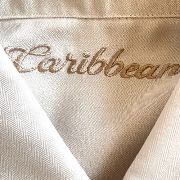NWT Men’s CARIBBEAN Ivory Short Sleeve Shirt w Embroidered Palm Tree Sz L $89 - Picture 8 of 10
